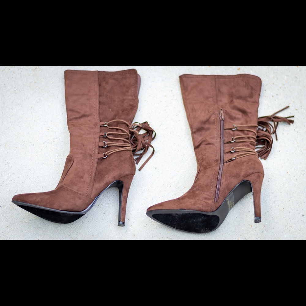 Never worn brown heeled booties. Stylish & pretty